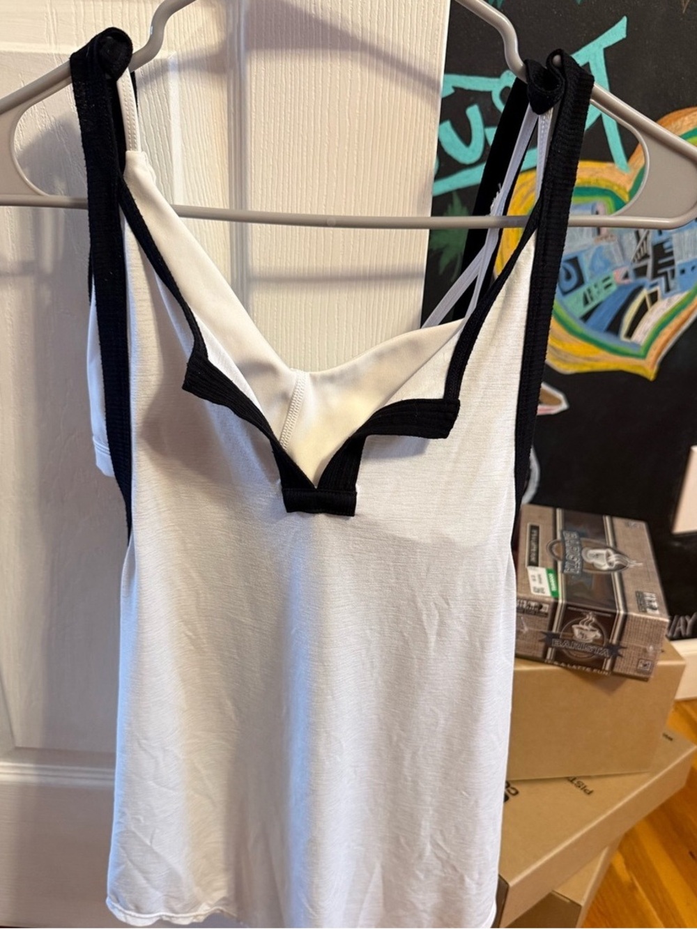 Women’s White and Black Trim Camisole Tank Top